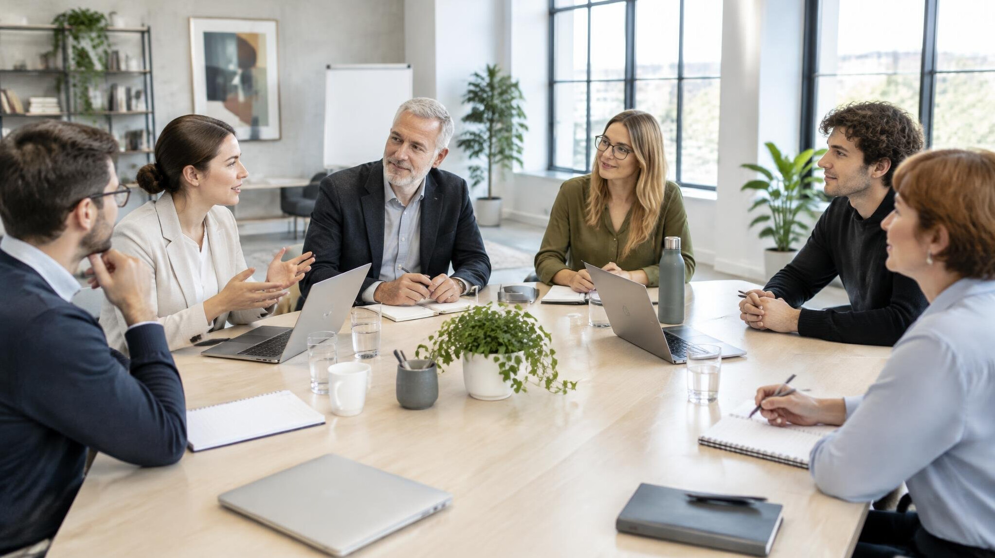 Group of professionals discussing around a conference table